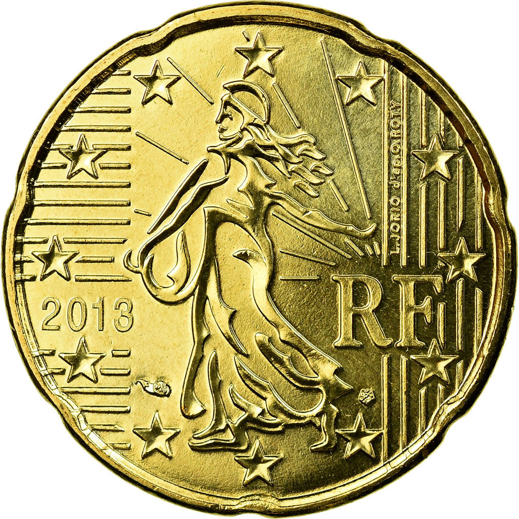 France, 20 Euro Cent, 2013, MS(65-70), Brass, KM:1411