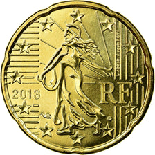 France, 20 Euro Cent, 2013, MS(65-70), Brass, KM:1411
