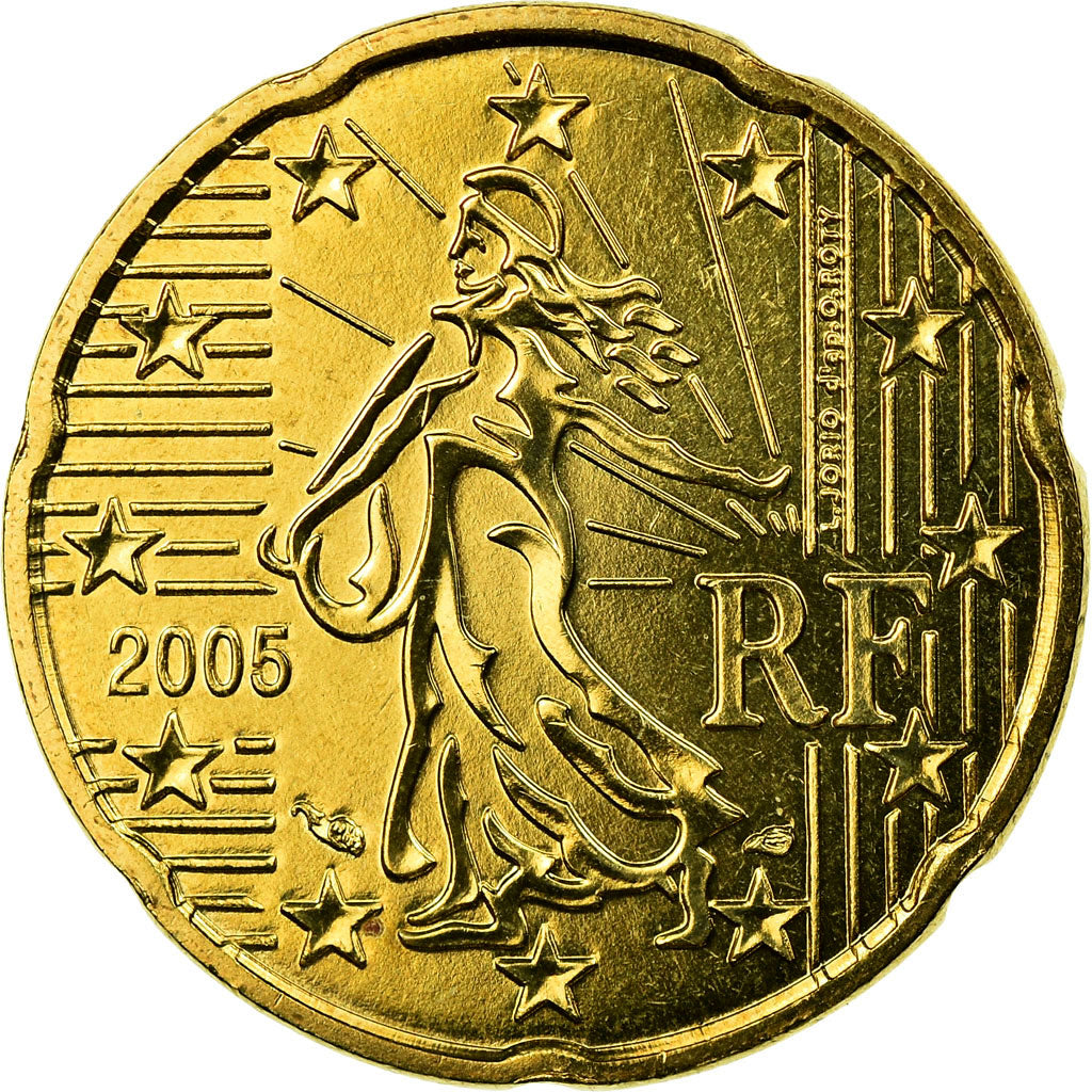 France, 20 Euro Cent, 2005, MS(65-70), Brass, KM:1286