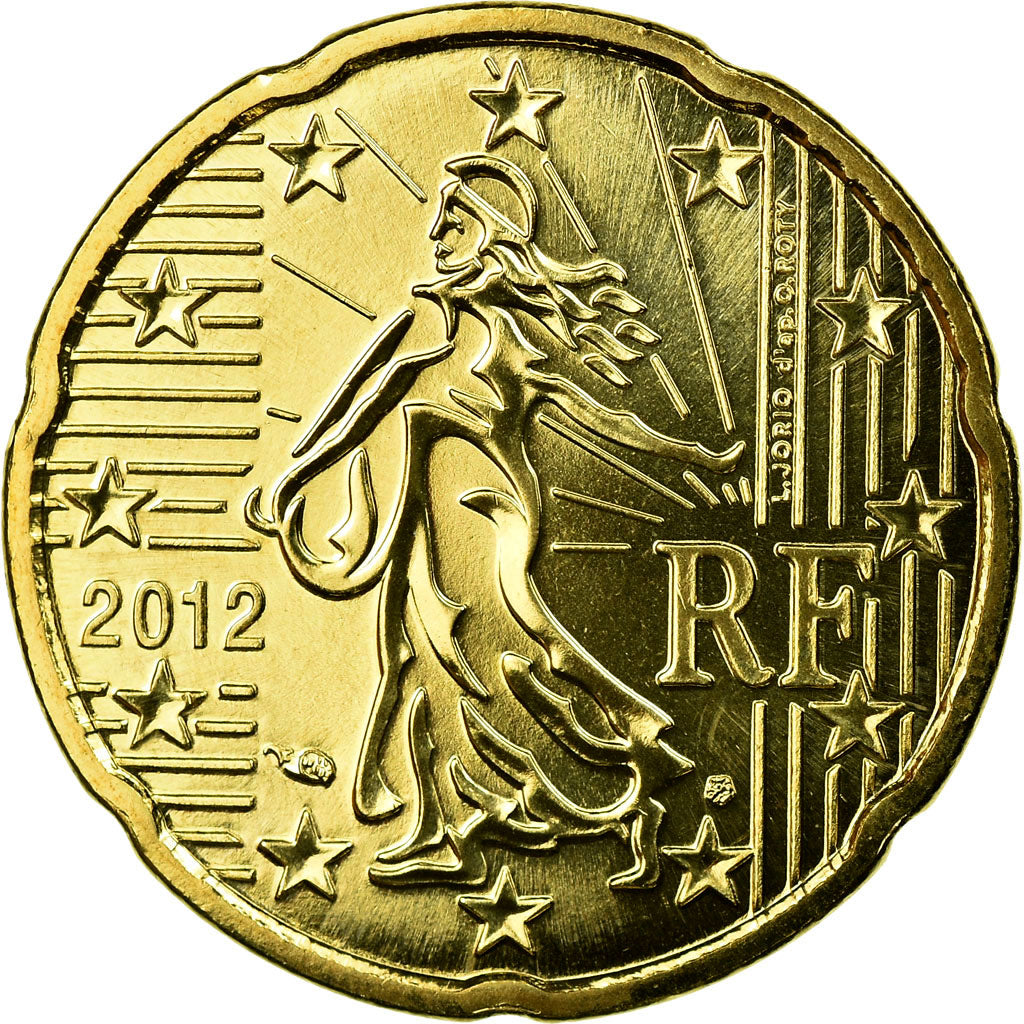 France, 20 Euro Cent, 2012, MS(65-70), Brass, KM:1411