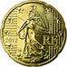 France, 20 Euro Cent, 2012, MS(65-70), Brass, KM:1411