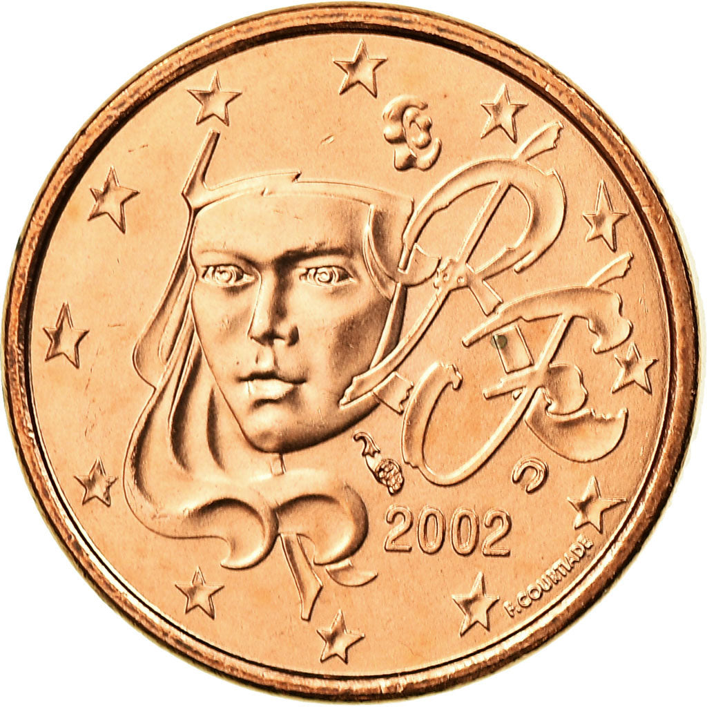 France, Euro Cent, 2002, MS(65-70), Copper Plated Steel, KM:1282