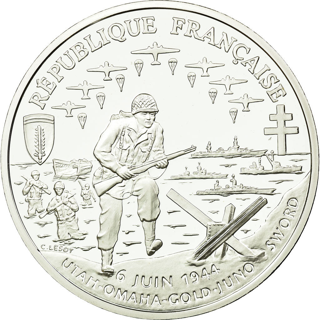 Coin, France, Débarquement, Franc, 1993, Paris, ESSAI, MS(65-70), Silver