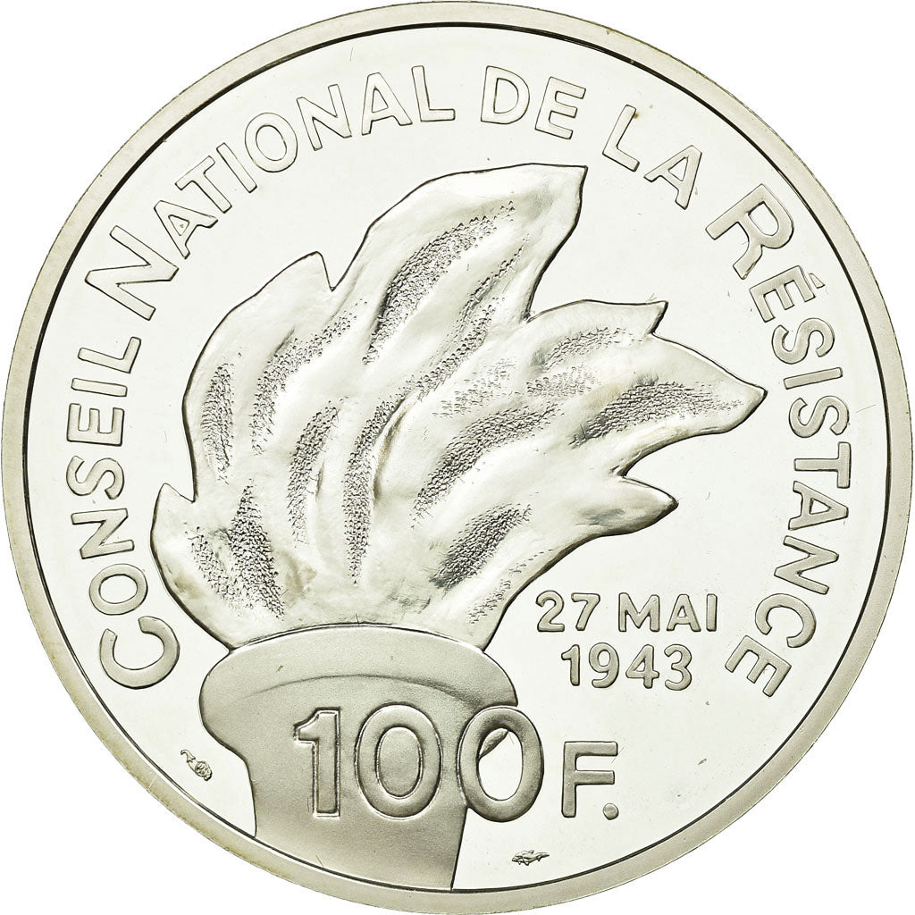 Coin, France, Jean Moulin, 100 Francs, 1993, BE, MS(63), Silver, KM:1023
