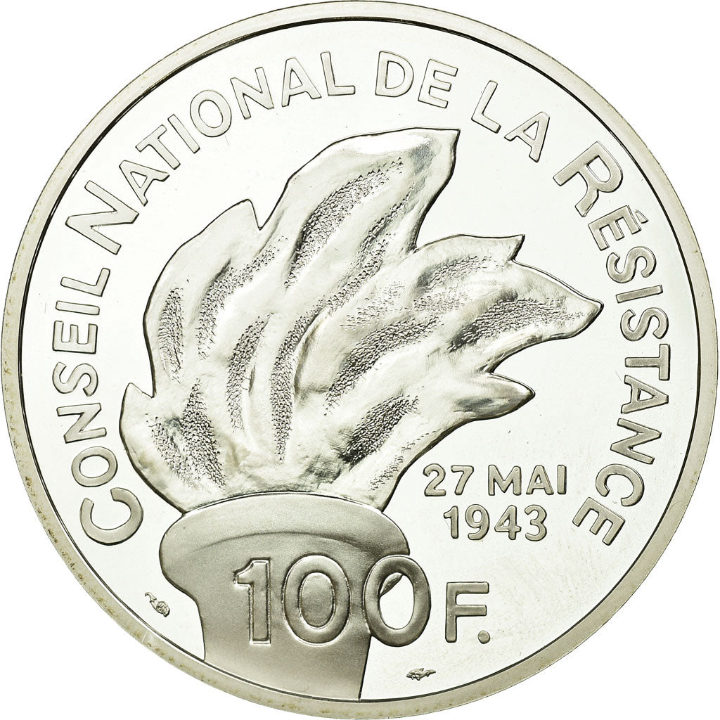 Monnaie, France, Jean Moulin, 100 Francs, 1993, BE, SPL, Argent, Gadoury:C39