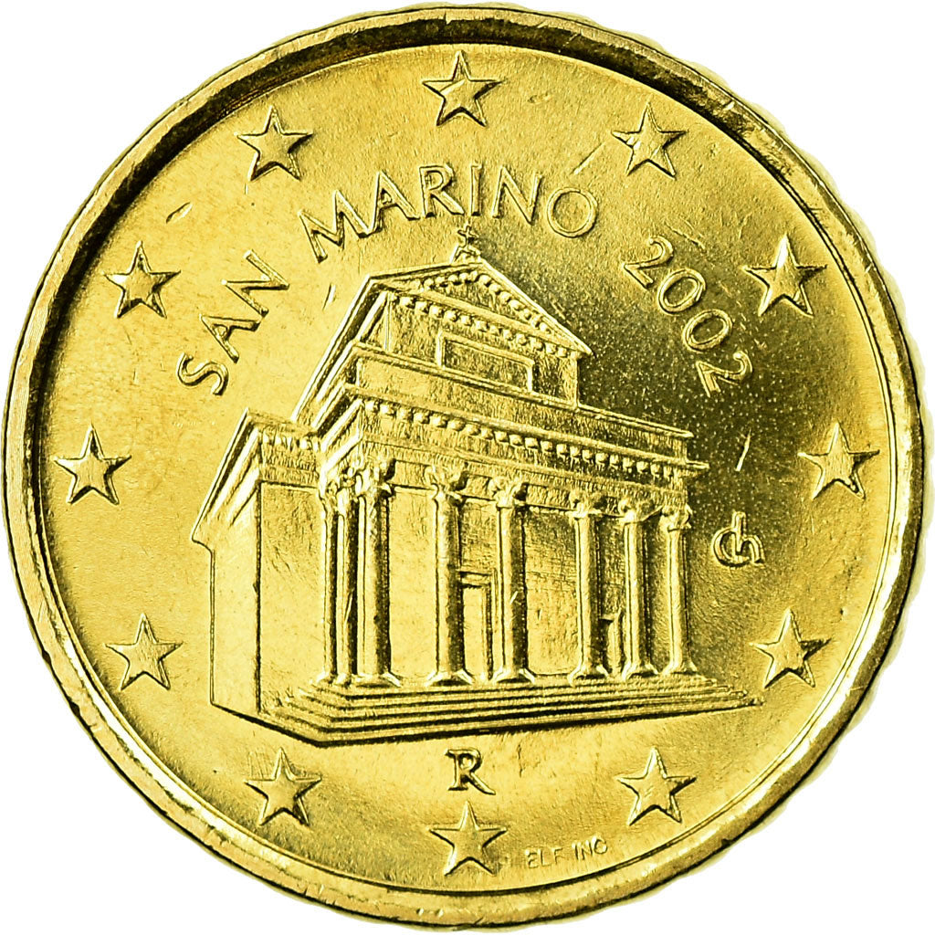 San Marino, 10 Euro Cent, 2002, MS(65-70), Brass, KM:443