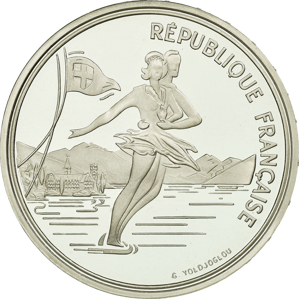 Moneta, Francja, Patinage, 100 Francs, 1989, BE, MS(65-70), Srebro, KM:972