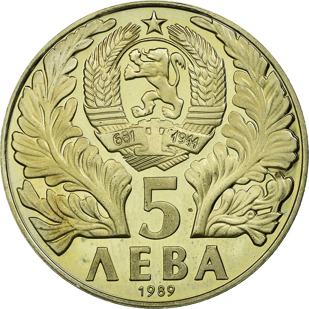 Coin, Bulgaria, 5 Leva, 1989, Proof, AU(55-58), Copper-nickel, KM:180
