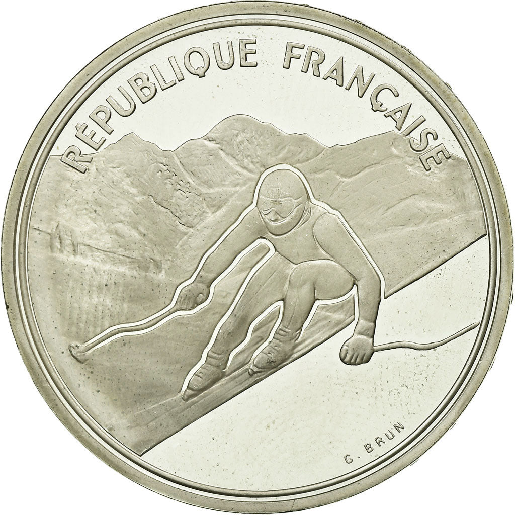 Moneta, Francja, Alpine skiing, 100 Francs, 1989, BE, AU(55-58), Srebro, KM:971