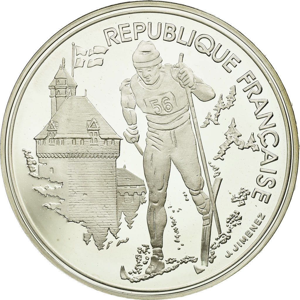 Moneta, Francia, Cross-country skier, 100 Francs, 1991, BE, FDC, Argento