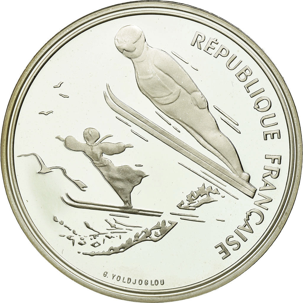 Moneta, Francja, Ski jumpers, 100 Francs, 1991, BE, MS(65-70), Srebro, KM:995