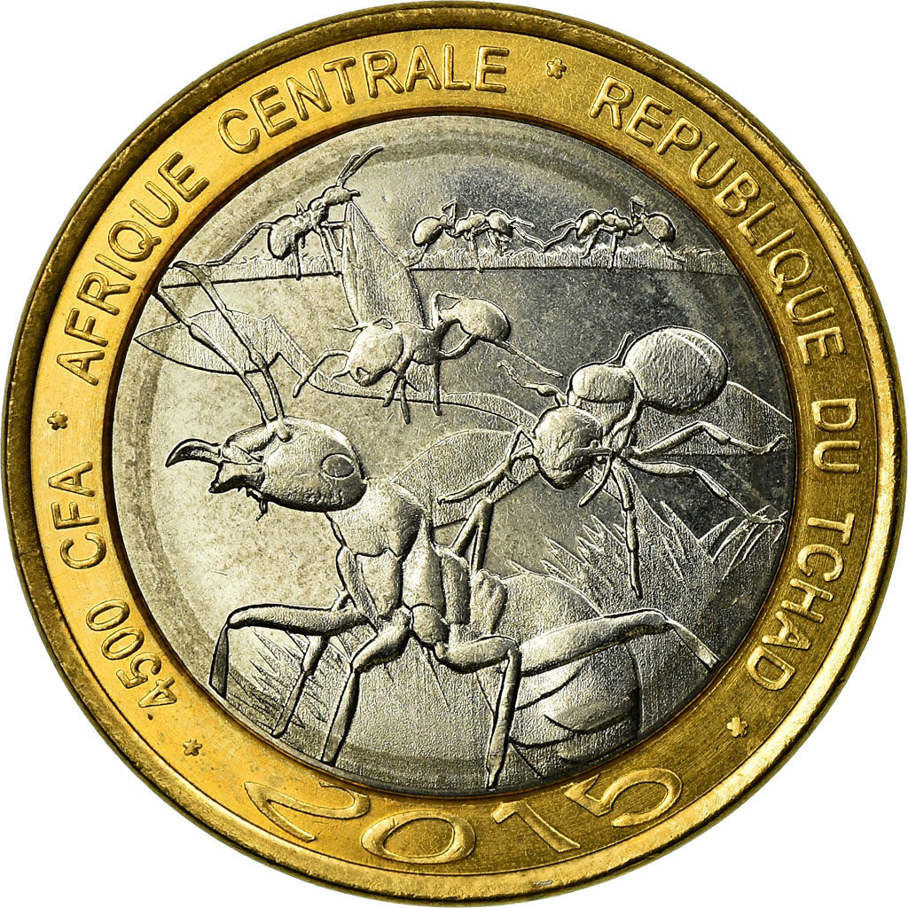 Coin, Chad, 4500 CFA Francs-3 Africa, 2015, Paris, MS(63), Bi-Metallic