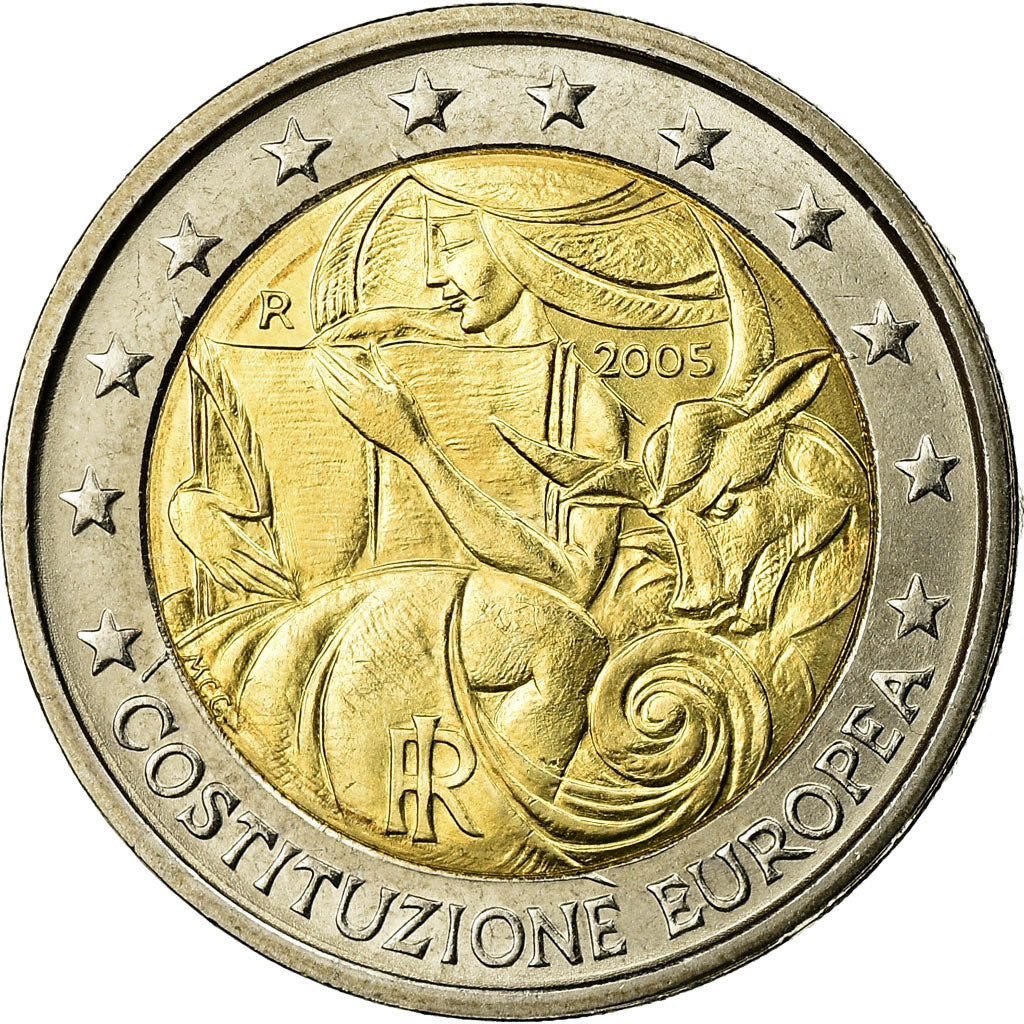 Italy, 2 Euro, European Constitution, 2005, AU(55-58), Bi-Metallic, KM:245
