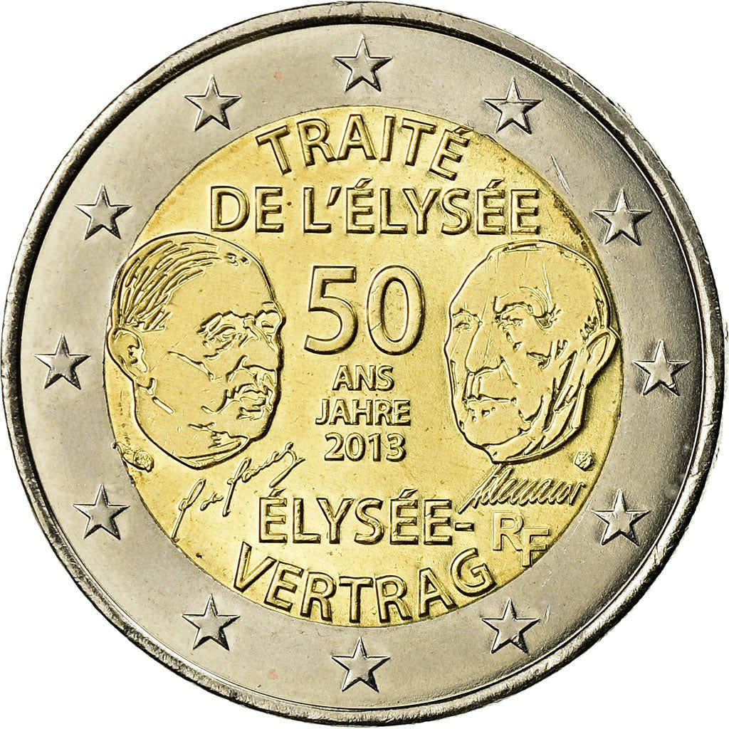 França, 2 Euro, Traité de l'Elysée, 2013, AU(55-58), Bimetálico, KM:2094