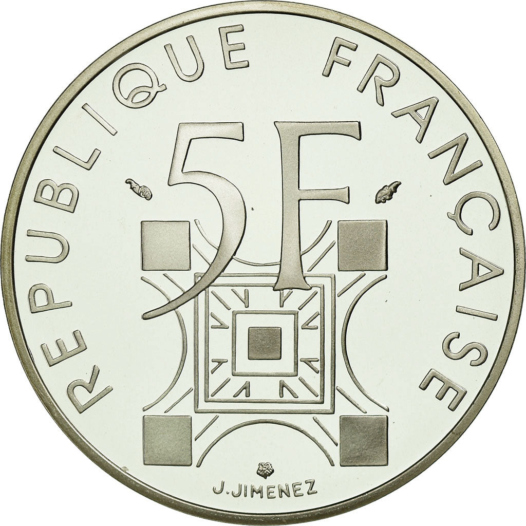 Moneda, Francia, Tour Eiffel, 5 Francs, 1989, Paris, BE, FDC, Plata, KM:968a