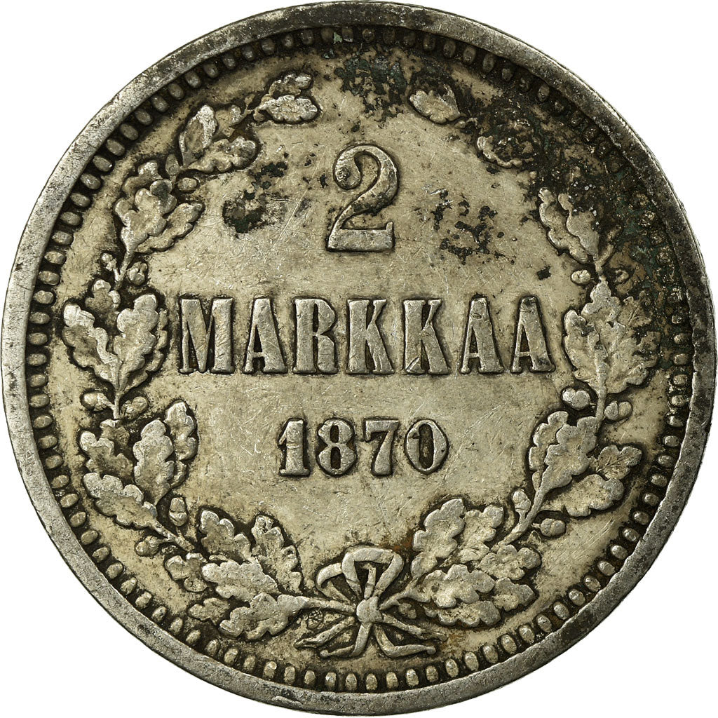 Coin, Finland, Alexander II, 2 Markkaa, 1870, VF(30-35), Silver, KM:7.1