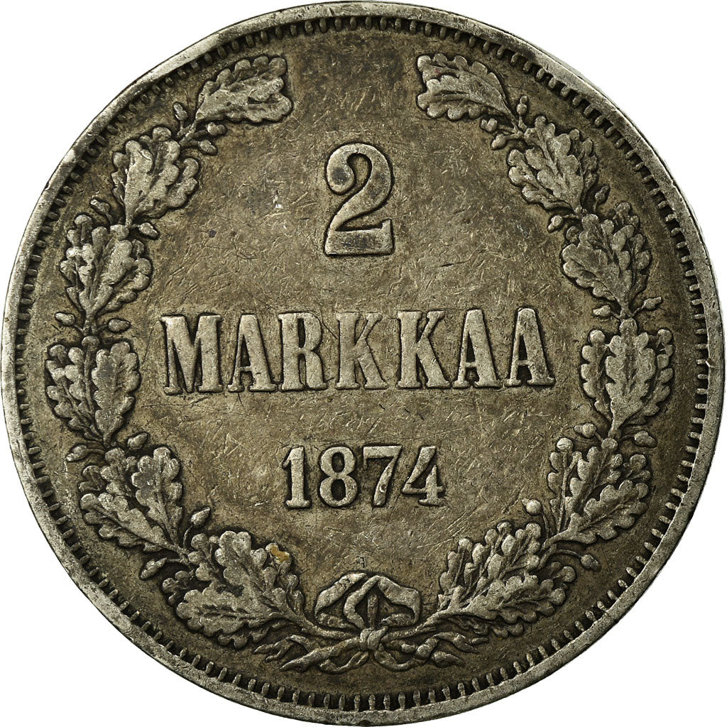 Coin, Finland, Nicholas II, 2 Markkaa, 1874, EF(40-45), Silver, KM:7.2