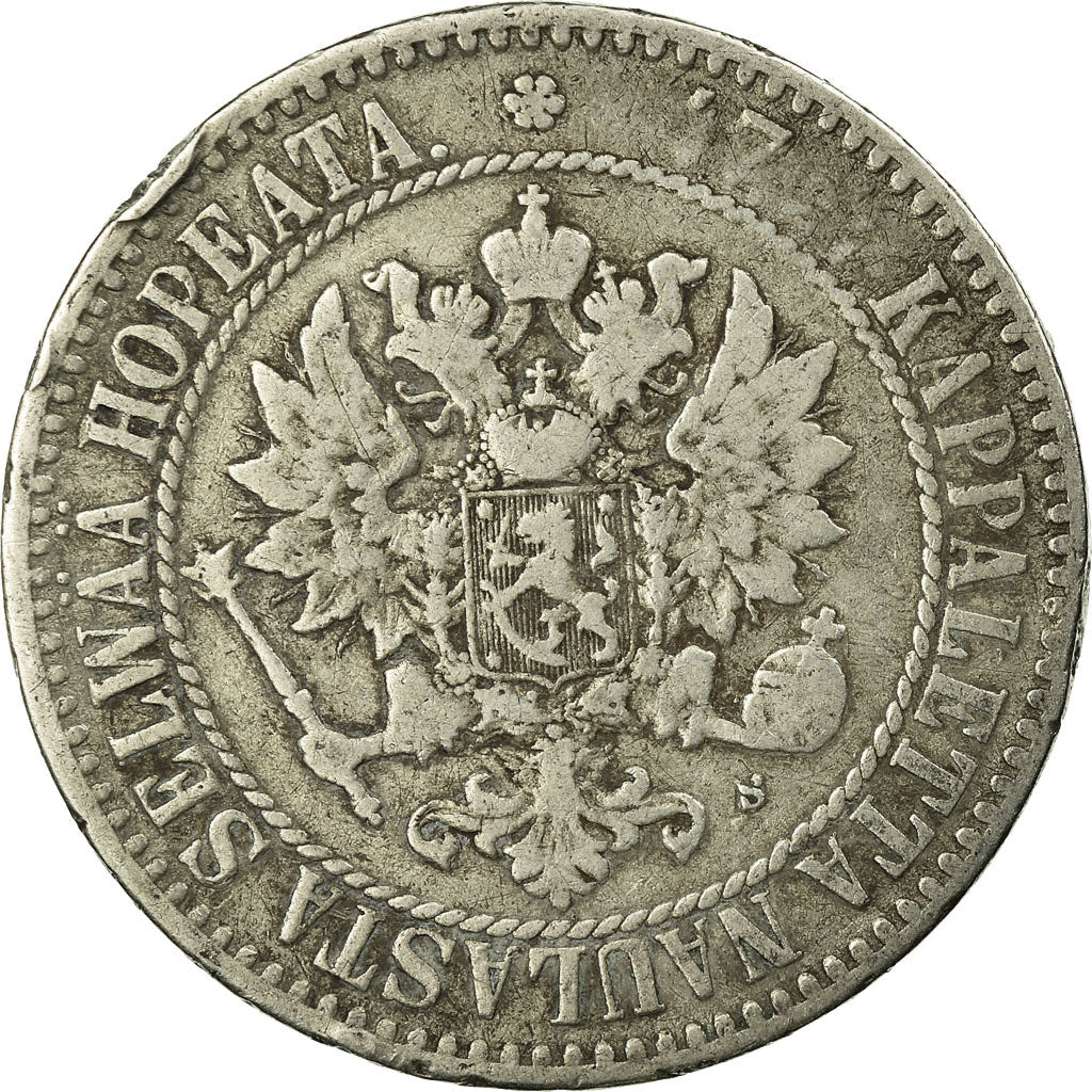 Coin, Finland, Alexander II, 2 Markkaa, 1865, EF(40-45), Silver, KM:7.1