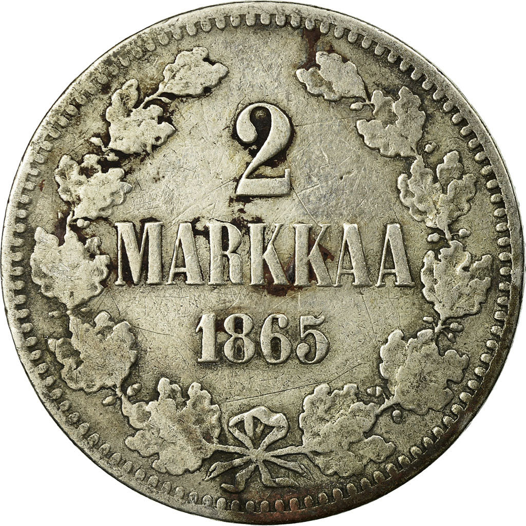 Coin, Finland, Alexander II, 2 Markkaa, 1865, VF(30-35), Silver, KM:7.1