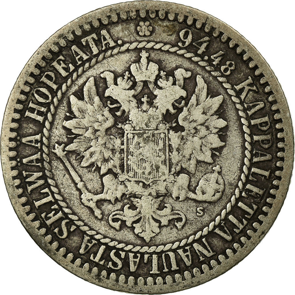 Coin, Finland, Alexander II, Markka, 1865, VF(30-35), Silver, KM:3.1