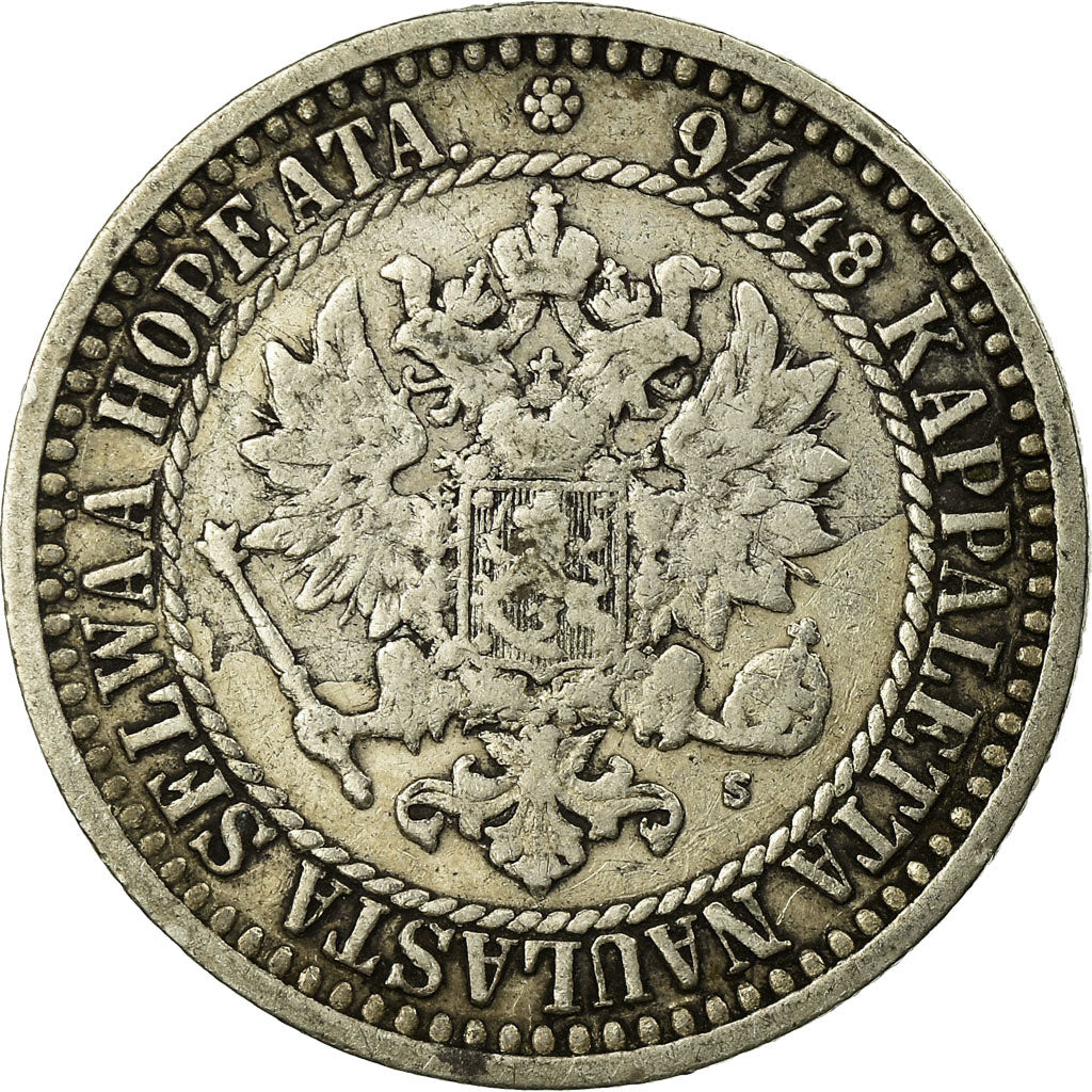 Moneta, Finlandia, Alexander II, Markka, 1866, MB+, Argento, KM:3.1