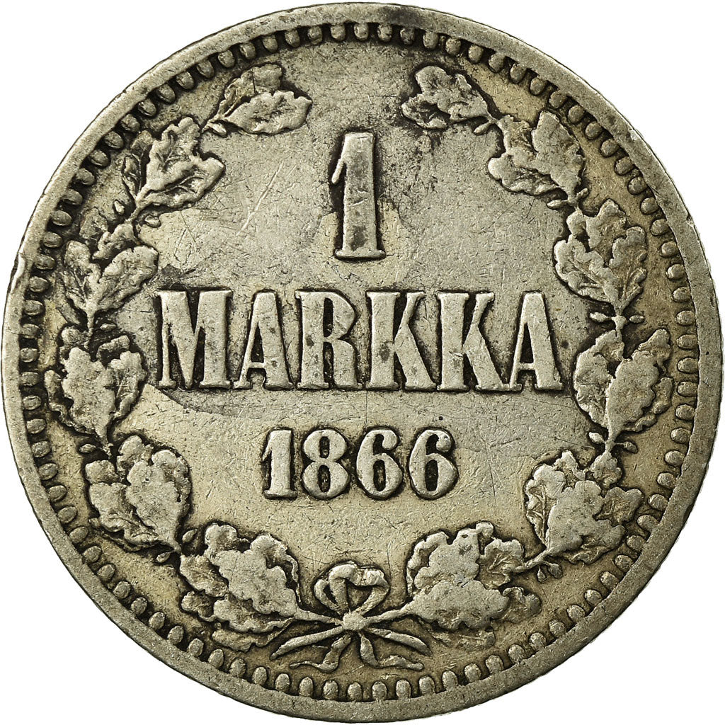 Moneta, Finlandia, Alexander II, Markka, 1866, MB+, Argento, KM:3.1