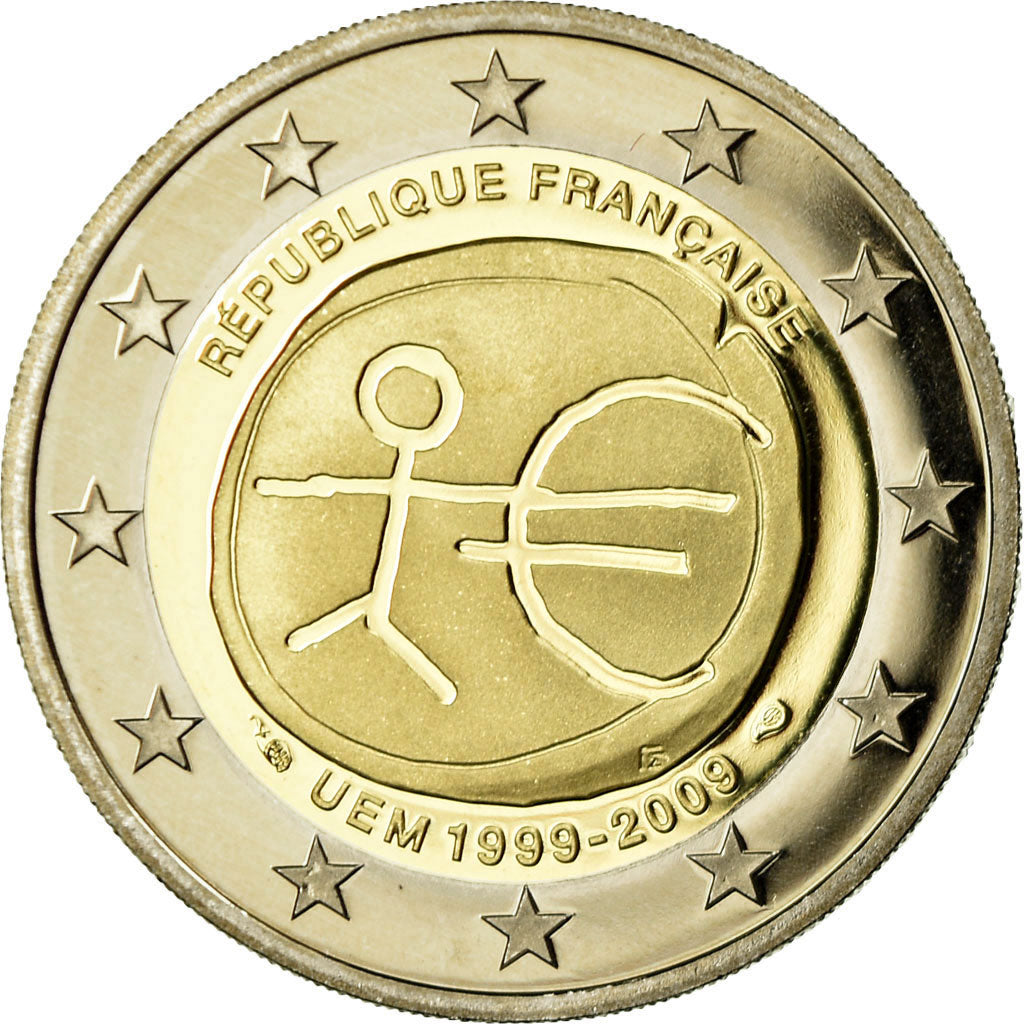 France, 2 Euro, Europe, 10 Ans d'Union Monétaire, 2009, BE, MS(65-70)