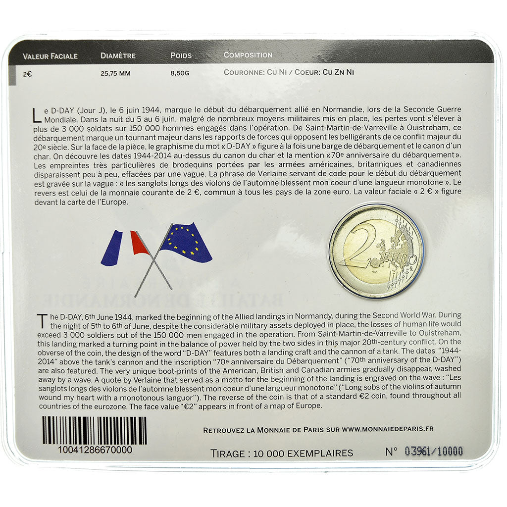 France, 2 Euro, D-Day, 2014, BU, MS(65-70), Bi-Metallic