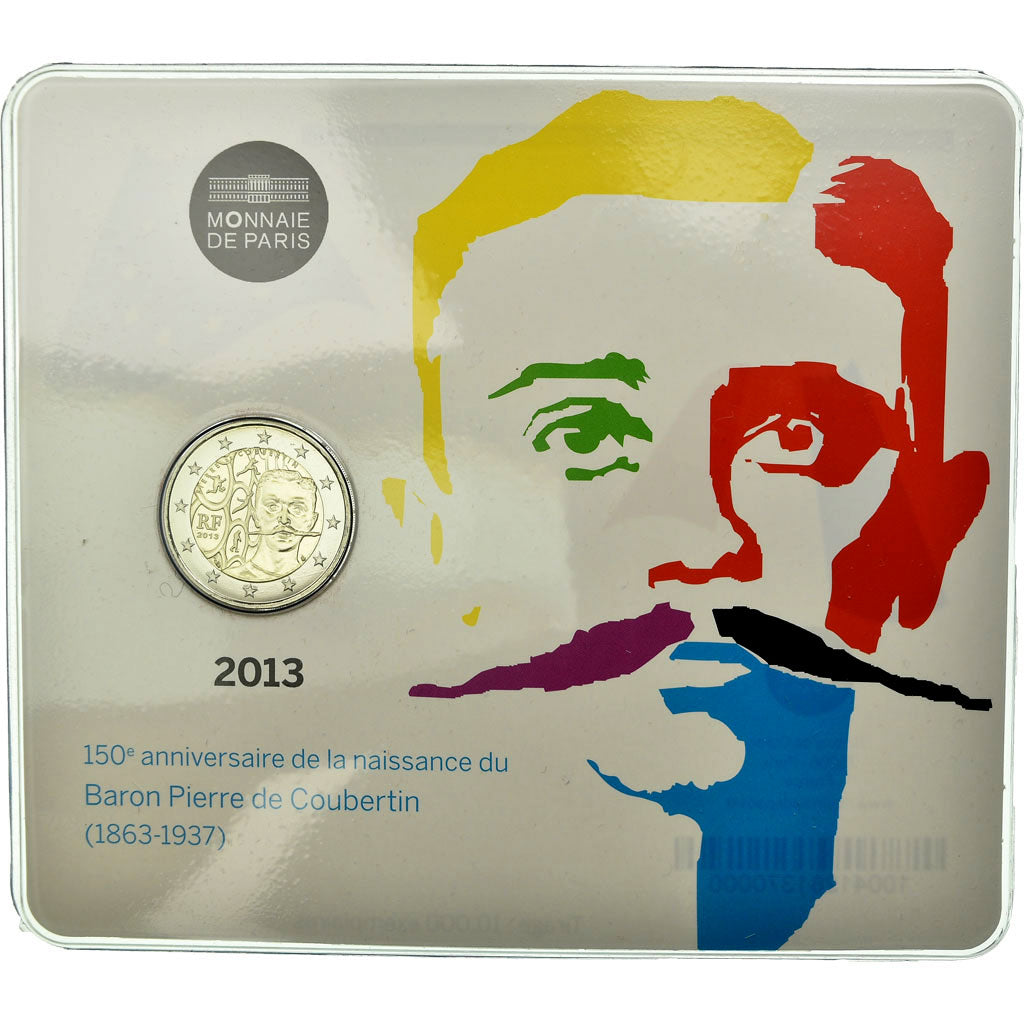 France, 2 Euro, Baron Pierre Coubertin, 2013, BU, MS(65-70)