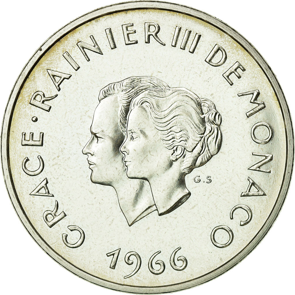 Coin, Monaco, Grace et Rainier III, 10 Francs, 1966, MS(60-62), Silver, KM:M1