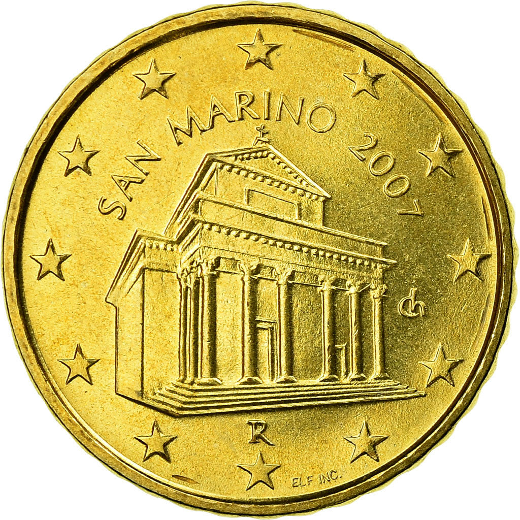 San Marino, 10 Euro Cent, 2007, MS(63), Brass, KM:443