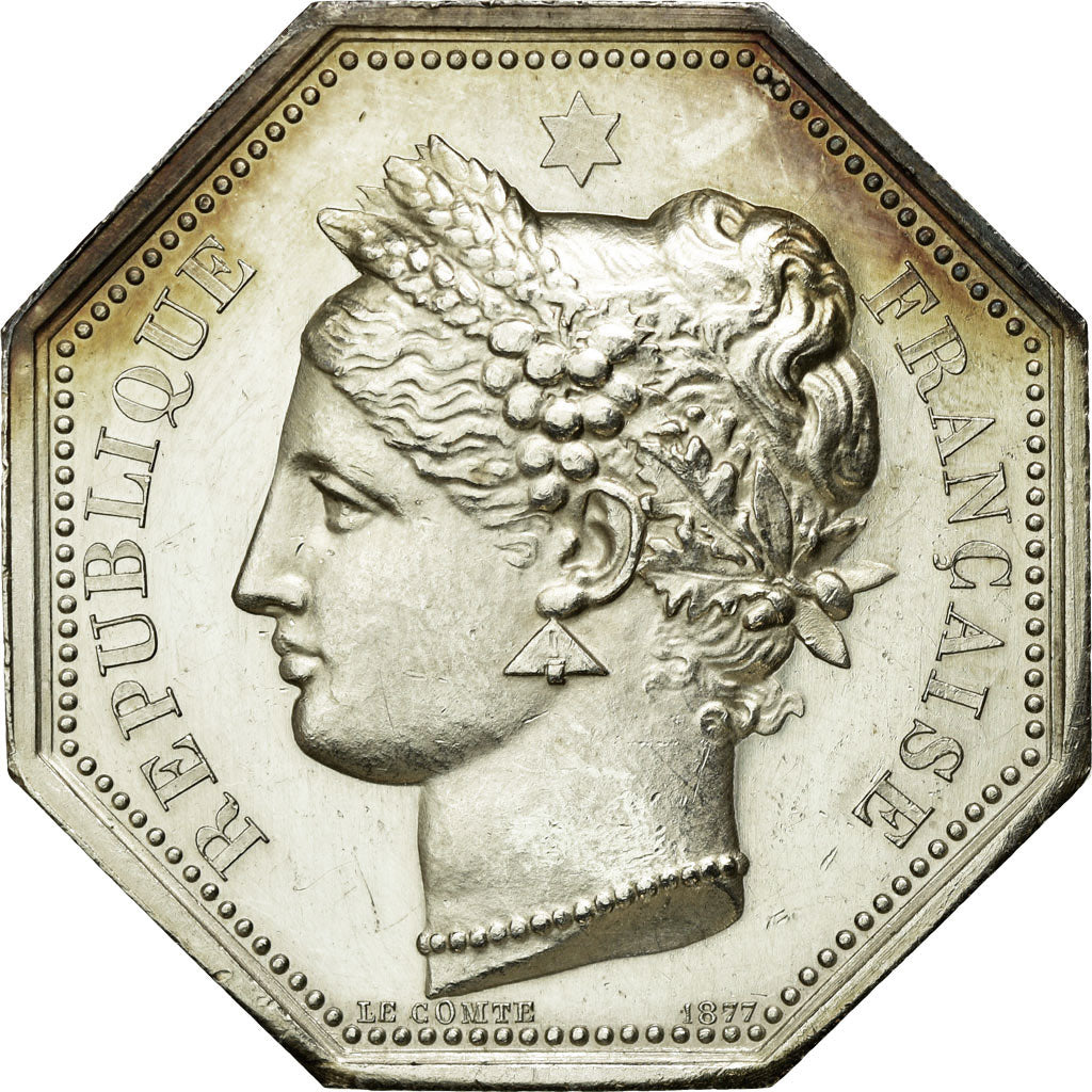 France, Token, Notary, 1877, MS(63), Silver, Lerouge:363