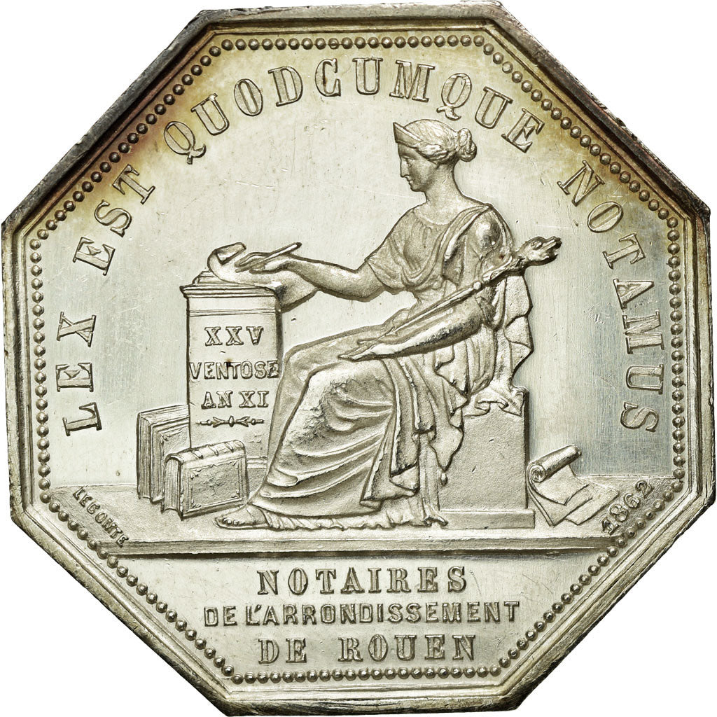 France, Token, Notary, 1877, MS(63), Silver, Lerouge:363