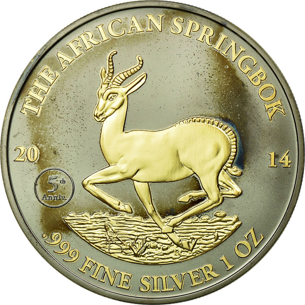 Coin, Gabon, African Springbox, 1000 Francs, 2014, Paris, golden, MS(65-70)