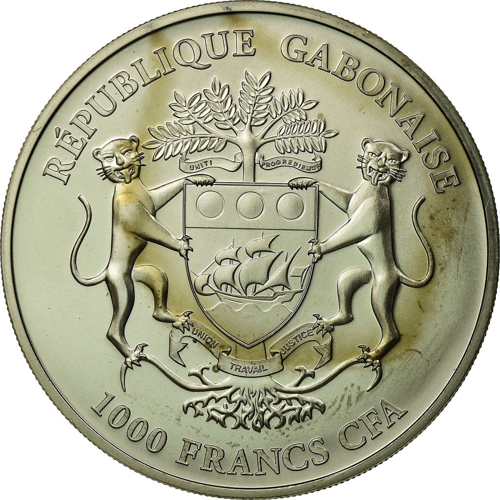 Coin, Gabon, African Springbox, 1000 Francs, 2014, Paris, golden, MS(65-70)