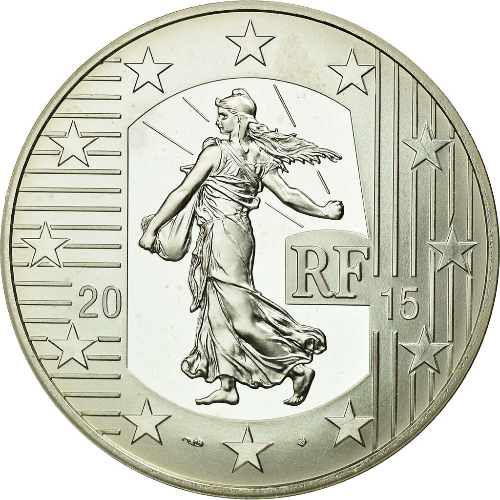 France, 10 Euro, Semeuse - Franc à cheval, 2015, BE, MS(65-70), Silver