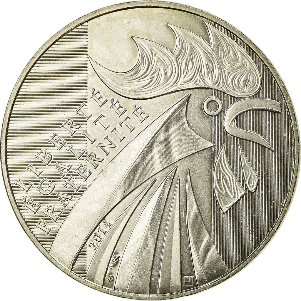 France, 10 Euro, Coq, 2014, AU(55-58), Silver