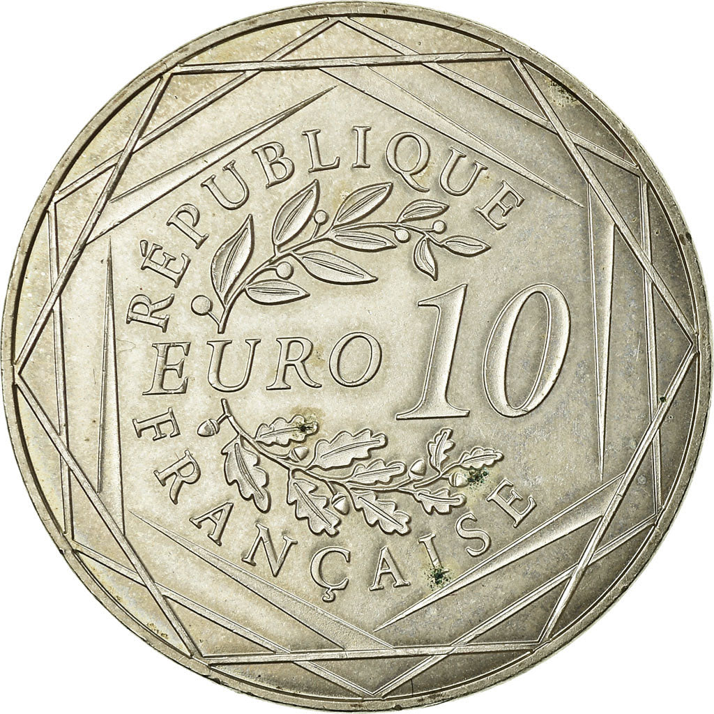 France, 10 Euro, Coq, 2014, AU(55-58), Silver