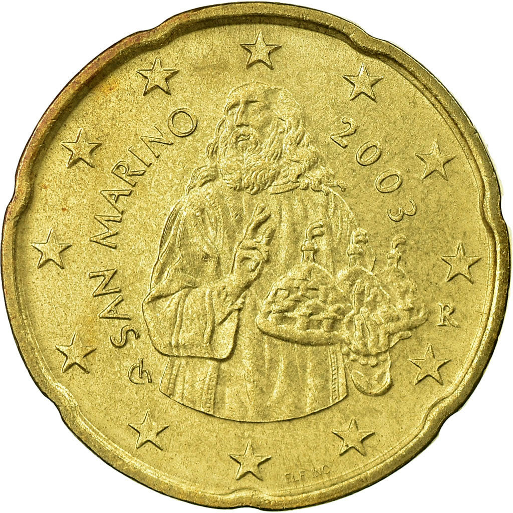 San Marino, 20 Euro Cent, 2003, EF(40-45), Latão, KM:444