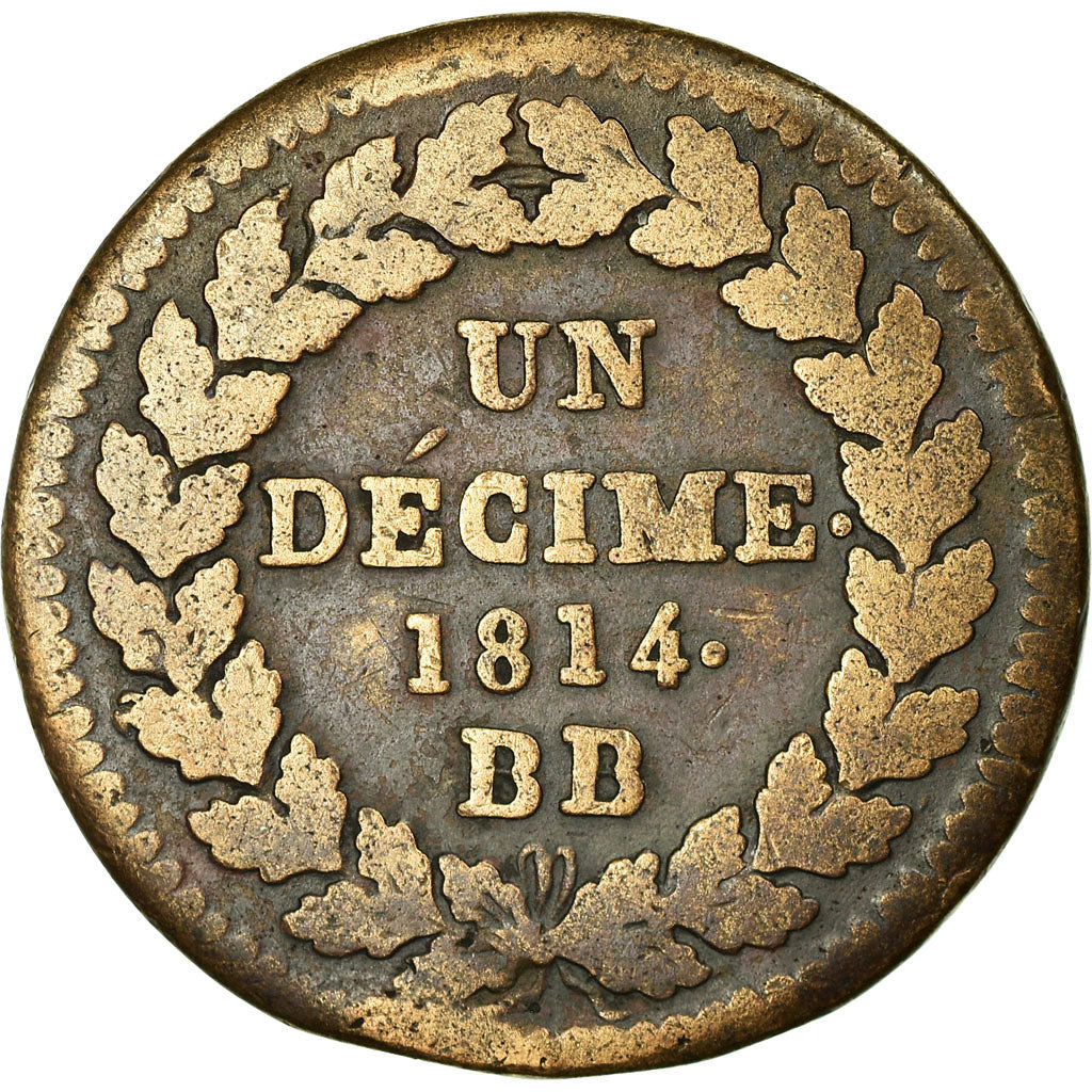 Münze, Frankreich, Louis XVIII, Decime, 1814, Strasbourg, S, Bronze, KM:701