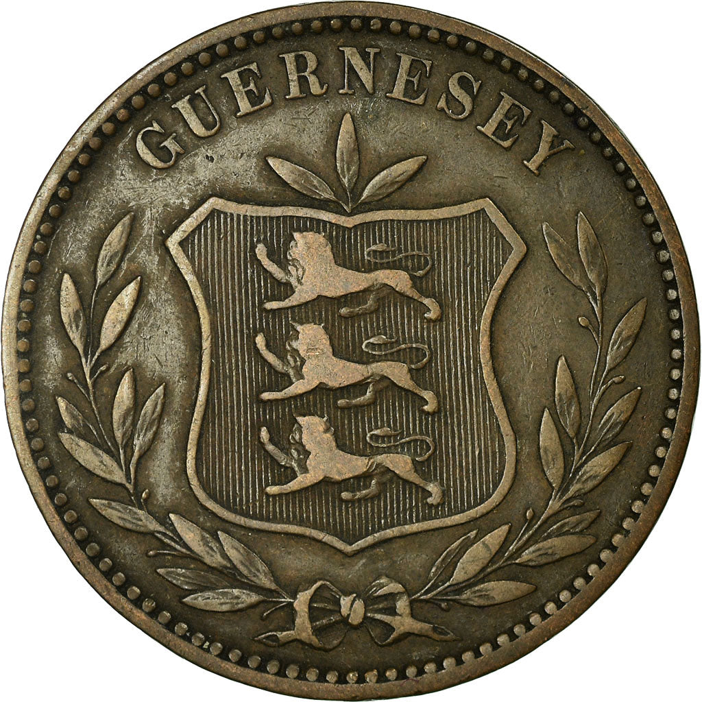 Coin, Guernsey, 8 Doubles, 1885, Heaton, Birmingham, AU(50-53), Bronze, KM:7