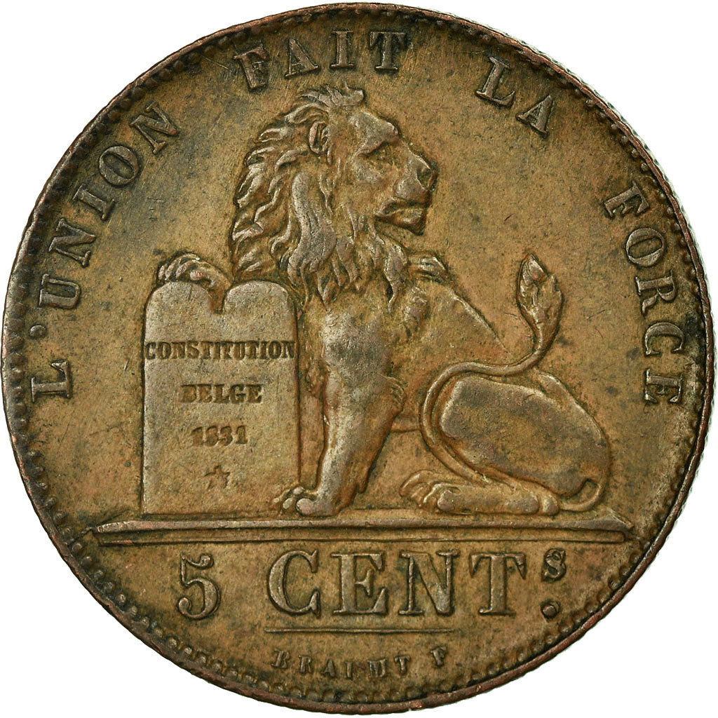 Coin, Belgium, Leopold I, 5 Centimes, 1855, EF(40-45), Copper, KM:5.1