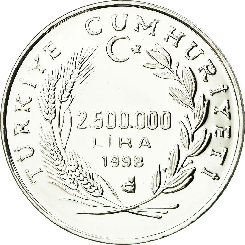 Coin, Turkey, 2500000 Lira, 1998, Istanbul, Proof, MS(65-70), Silver, KM:1084