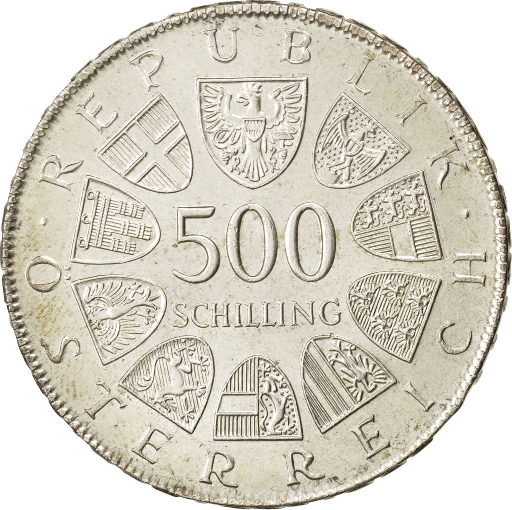 AUSTRIA, 500 Schilling, 1982, KM #2957, AU(55-58), Silver, 38, 23.90