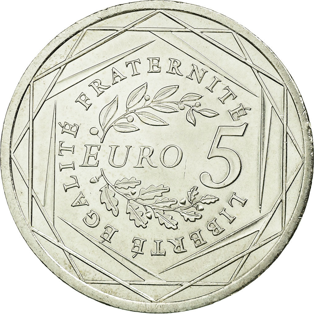 França, 5 Euro, 2008, MS(63), Prata, KM:1534