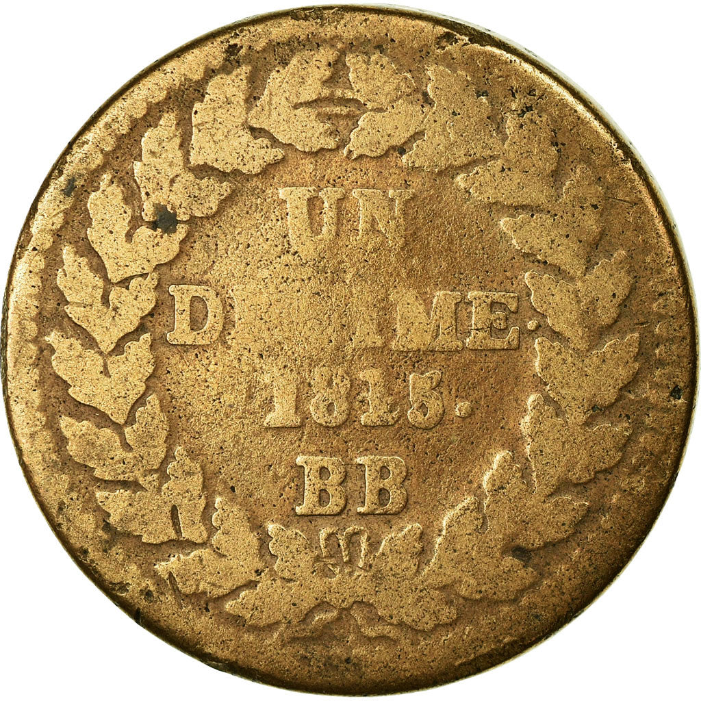 Munten, Frankrijk, Louis XVIII, Decime, 1815, Strasbourg, ZG+, Bronze, KM:701