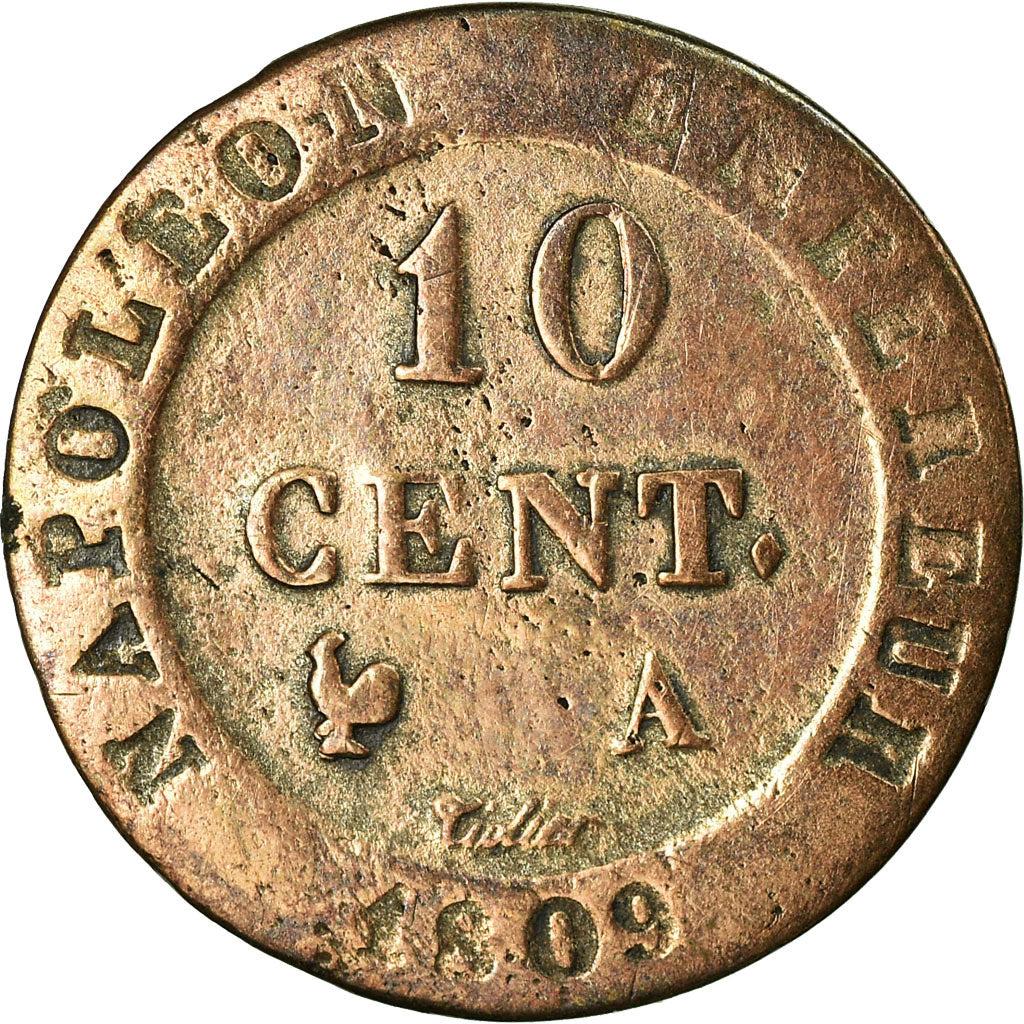 Munten, Frankrijk, Napoléon I, 10 Centimes, 1809, Paris, ZG+, Billon, KM:676.1