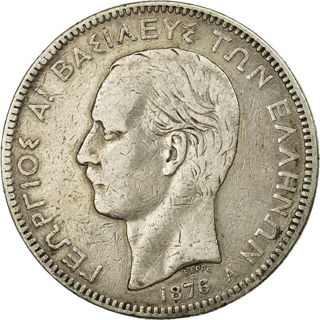 Coin, Greece, George I, 5 Drachmai, 1876, Paris, VF(30-35), Silver, KM:46