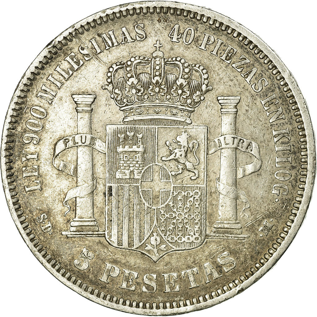 Coin, Spain, Amadeao I, 5 Pesetas, 1871, Madrid, VF(30-35), Silver, KM:666