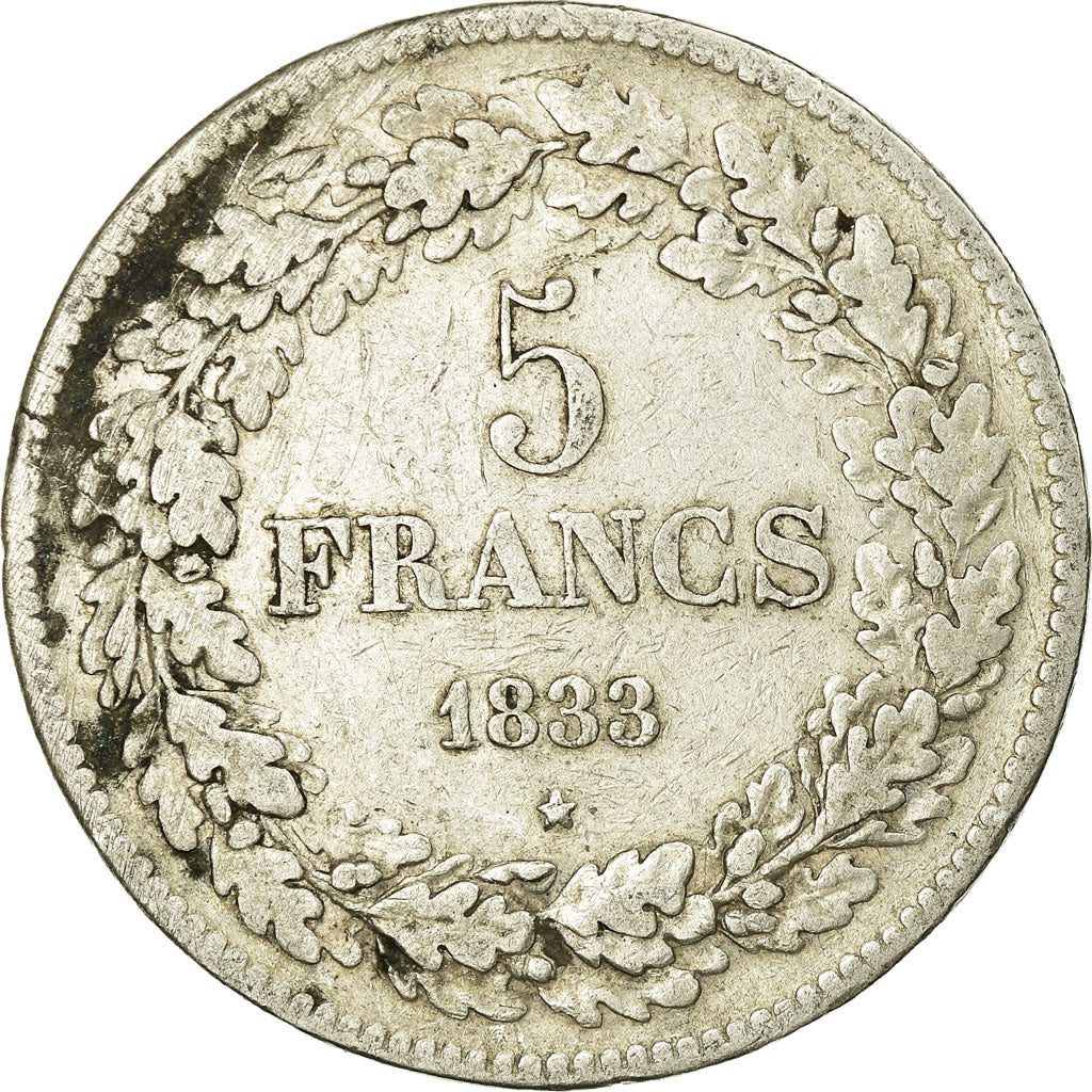 Coin, Belgium, Leopold I, 5 Francs, 5 Frank, 1833, VF(30-35), Silver, KM:3.1